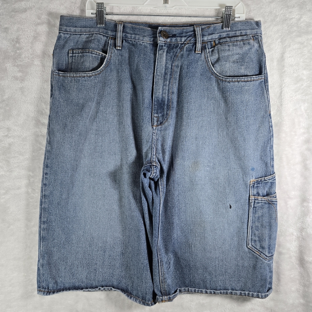 G Unit Jean Shorts Jorts Size 36 14” Medium Wash Blue Y2K Hip Hop Baggy Skater